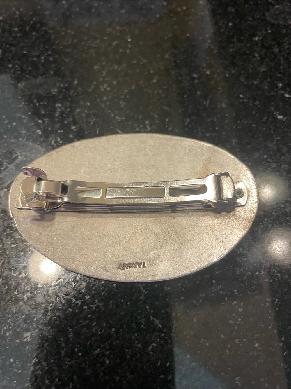 Engraved Oval Metal Hair Clip in Antiqued Silver